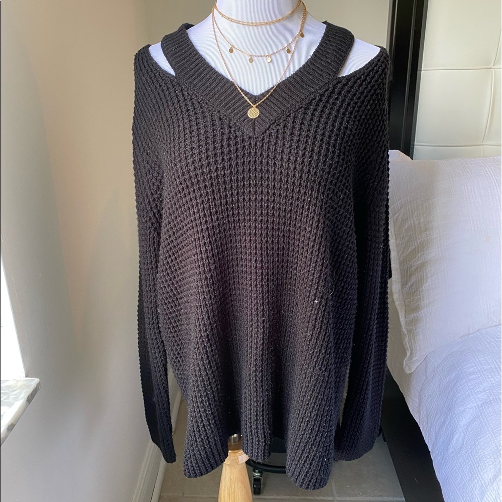Black Sweater with a Shoulder Cut Out